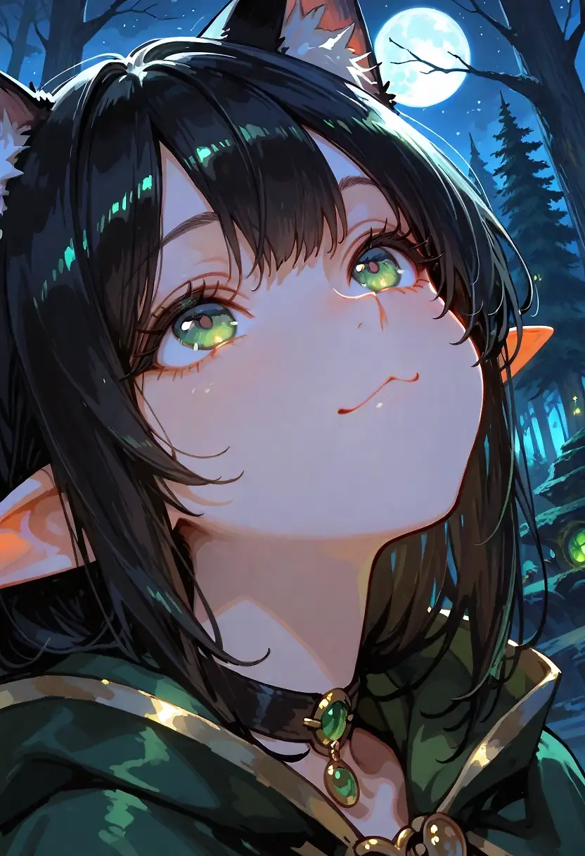 AI art "🧝‍♀️ Elven Catgirl, Night 2"